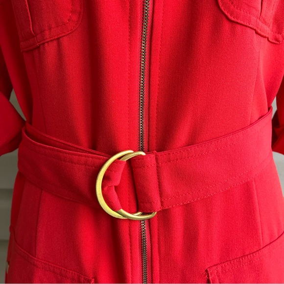 •Sheragano• Tomato Red Zip Front Shirt Dress - Size 12 - Picture 4 of 10